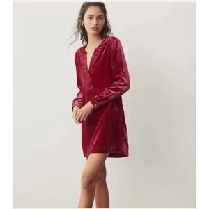 Anthropologie Melody Tunic Dress Women XS Raspberry Red Crushed Velvet Boho 70s